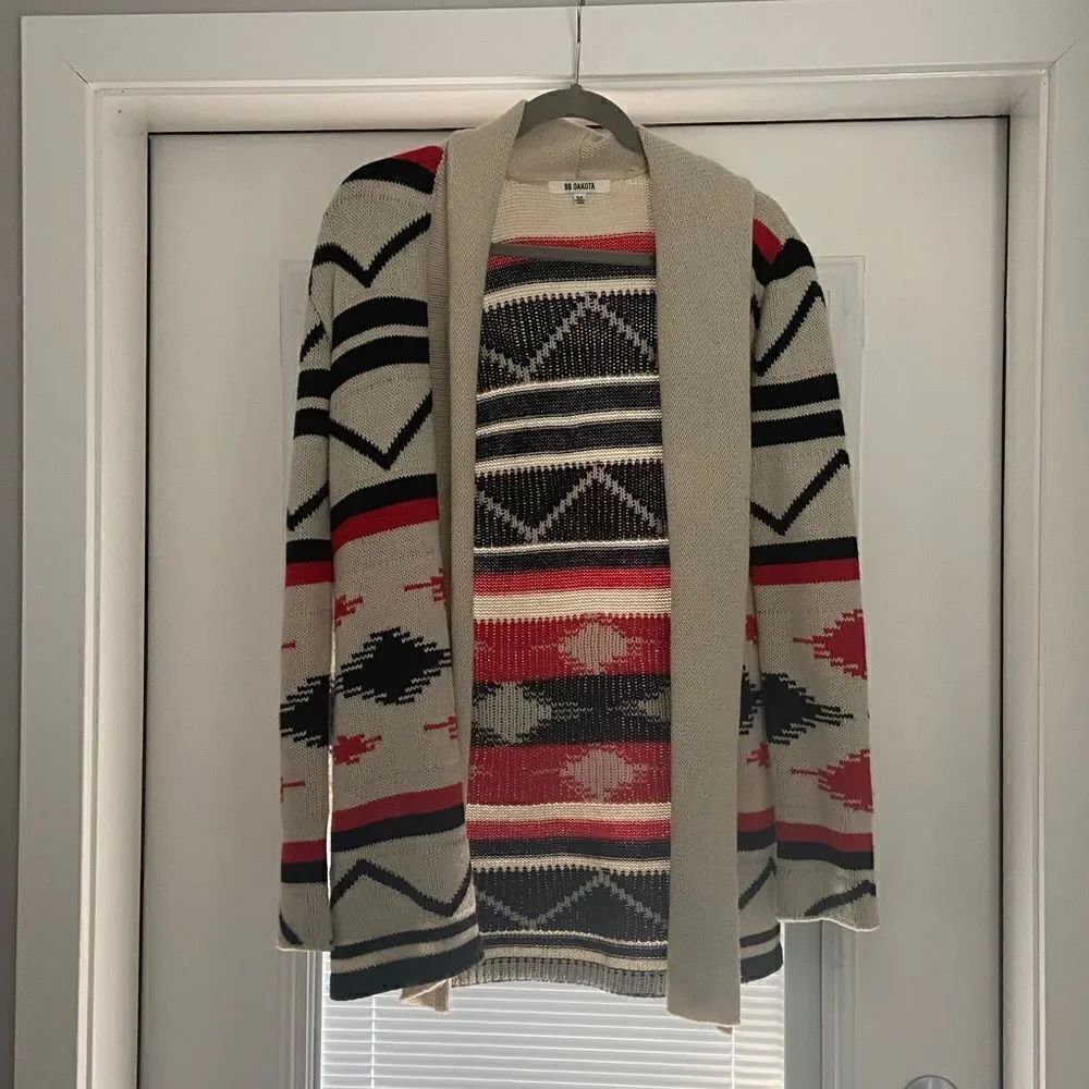 BB Dakota Cream Patterned Crocheted Open Sweater